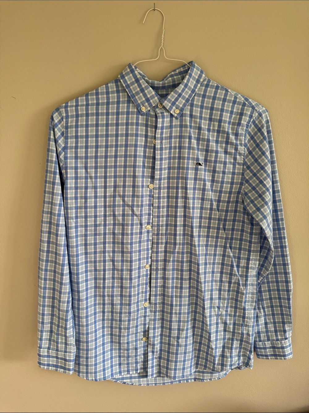 Vineyard Vines Boys XL (18) Blue Plaid Button-Down Whale Shirt